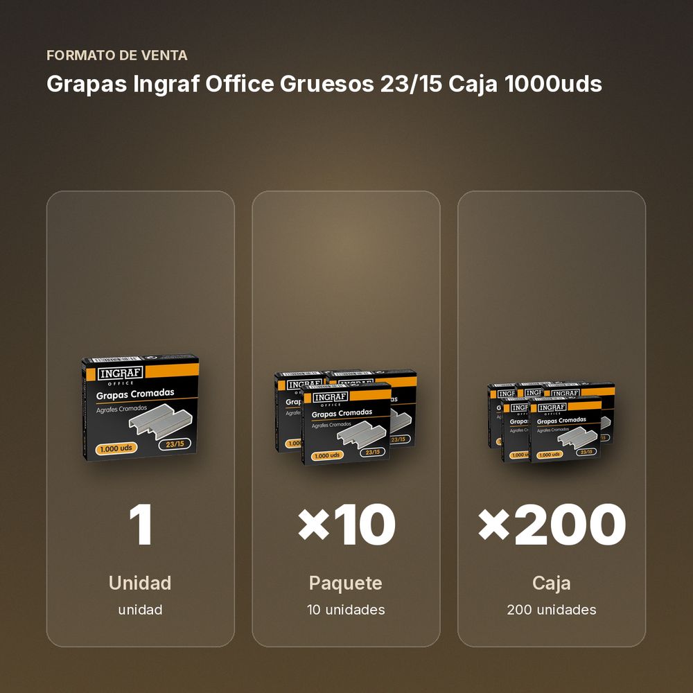 GRAPAS INGRAF OFFICE GRUESOS 23/15  CAJA 1000UDS - formato de venta: paquete de 10, caja de 200