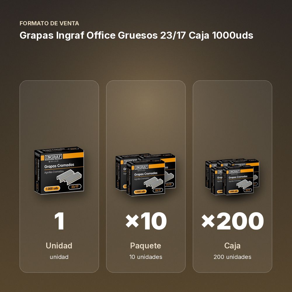 GRAPAS INGRAF OFFICE GRUESOS 23/17 CAJA 1000UDS - formato de venta: paquete de 10, caja de 200