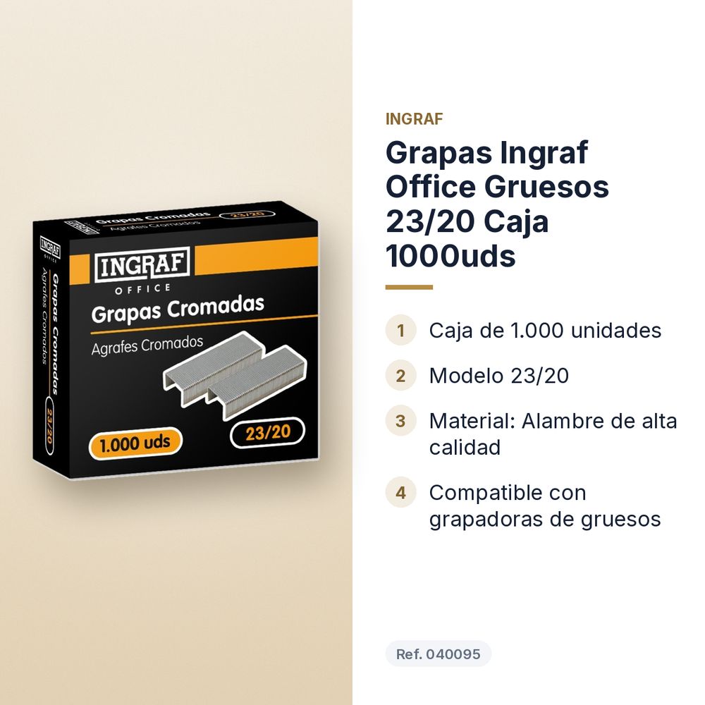 GRAPAS INGRAF OFFICE GRUESOS 23/20 CAJA 1000UDS - características principales