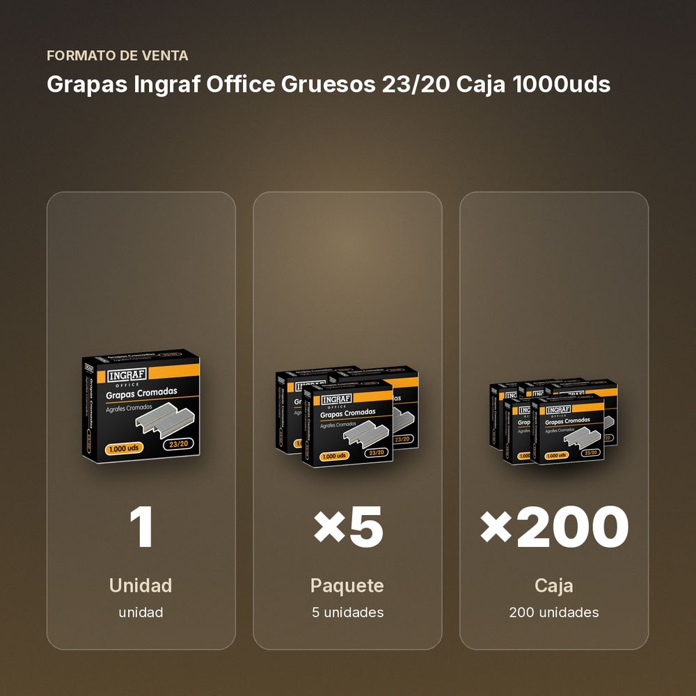 GRAPAS INGRAF OFFICE GRUESOS 23/20 CAJA 1000UDS - formato de venta: paquete de 5, caja de 200