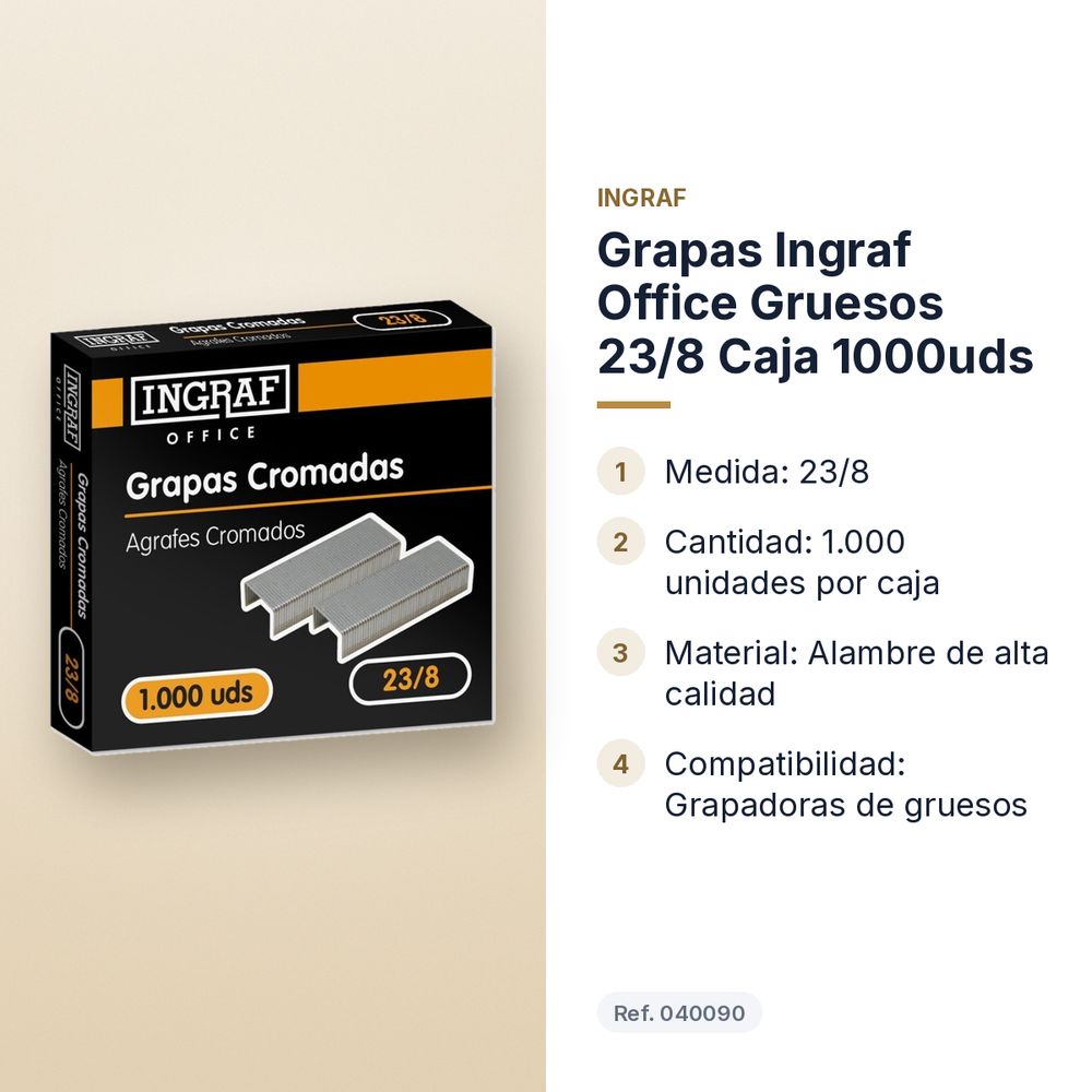 GRAPAS INGRAF OFFICE GRUESOS 23/8 CAJA 1000UDS - características principales