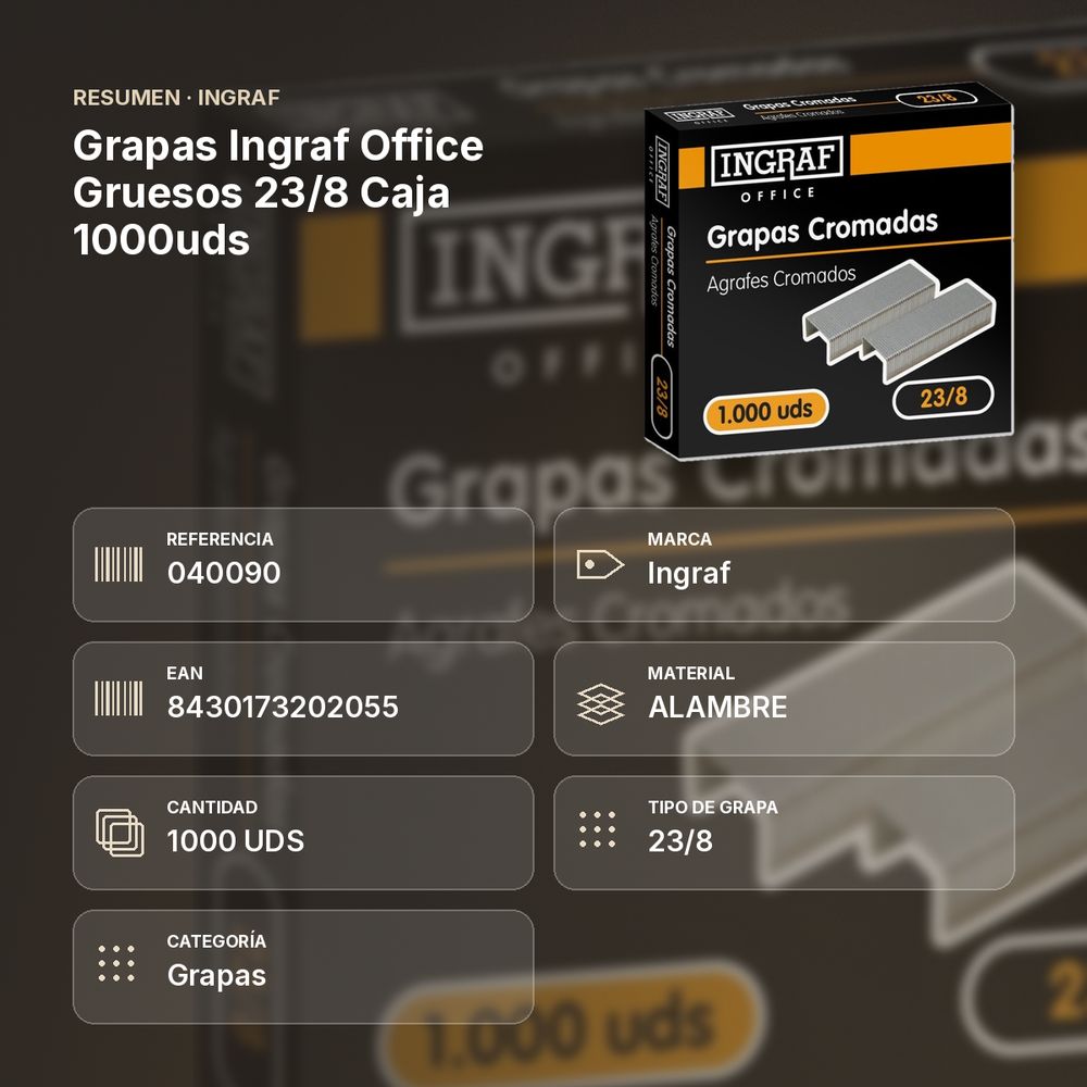 GRAPAS INGRAF OFFICE GRUESOS 23/8 CAJA 1000UDS - resumen de atributos