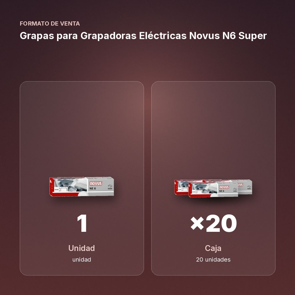 GRAPAS PARA GRAPADORAS ELÉCTRICAS NOVUS N6 SUPER - formato de venta: caja de 20