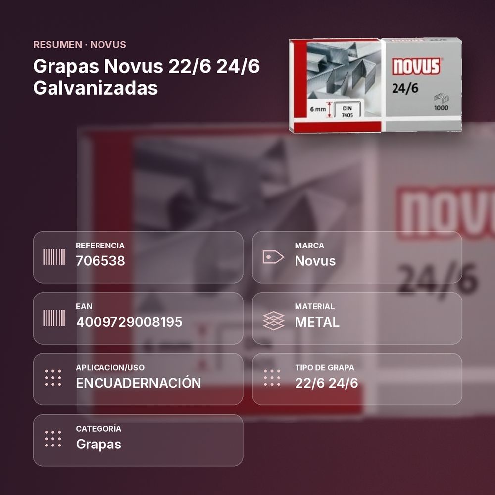 GRAPAS NOVUS 22/6 24/6 GALVANIZADAS - resumen de atributos