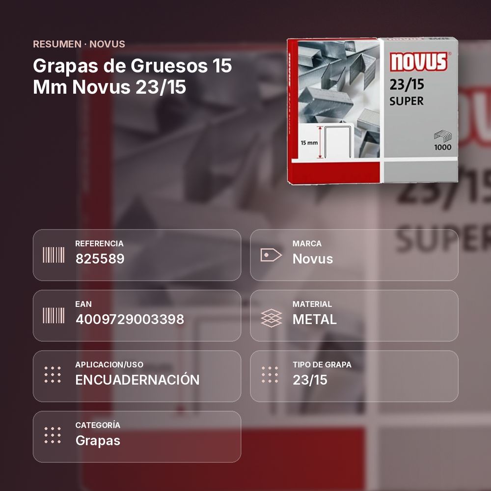 GRAPAS DE GRUESOS 15 MM NOVUS 23/15 - resumen de atributos