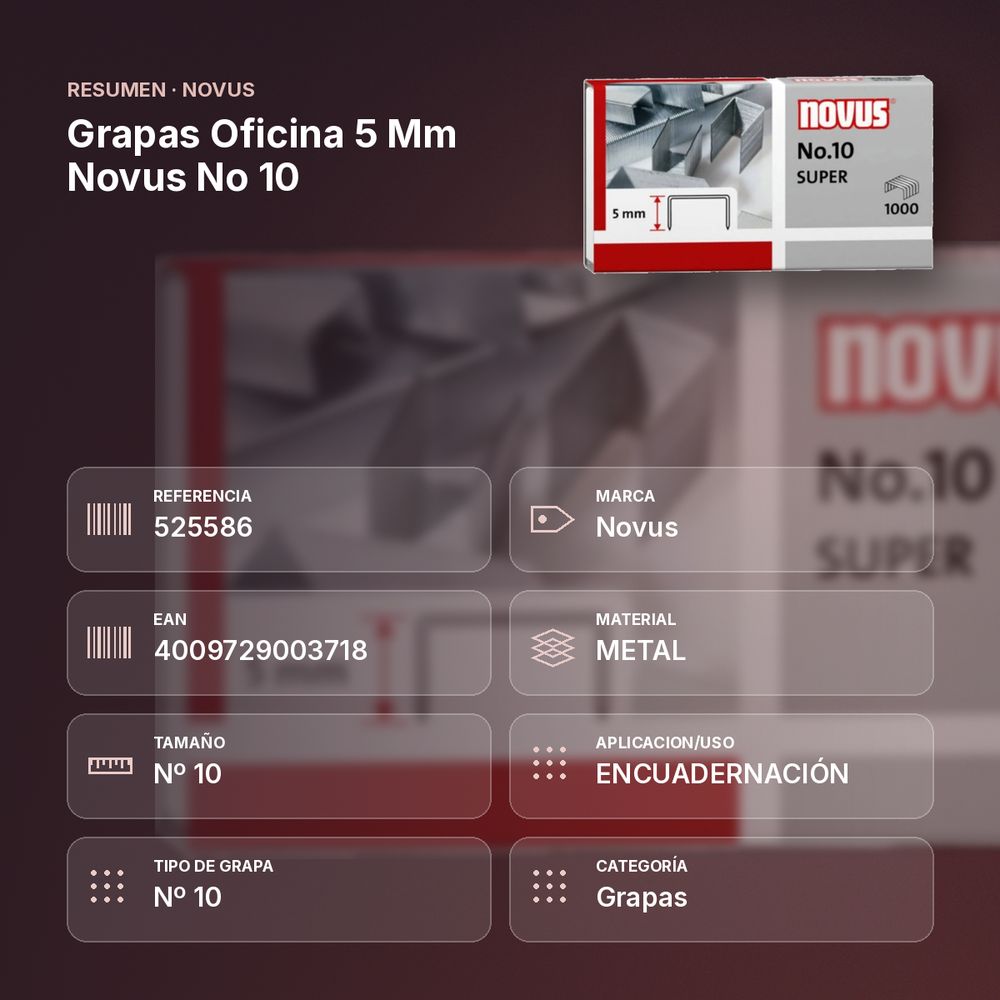 GRAPAS OFICINA 5 MM NOVUS NO 10 - resumen de atributos