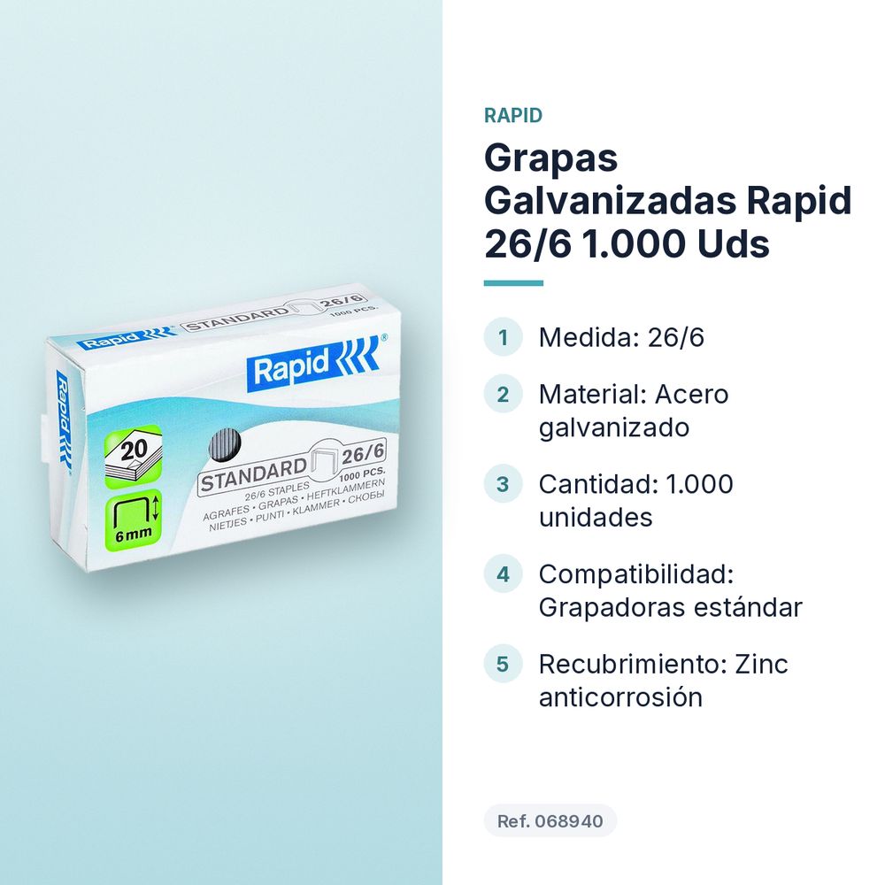 GRAPAS GALVANIZADAS RAPID 26/6 1.000 UDS - características principales