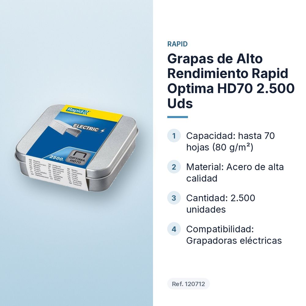 GRAPAS DE ALTO RENDIMIENTO RAPID OPTIMA HD70 2.500 UDS - características principales