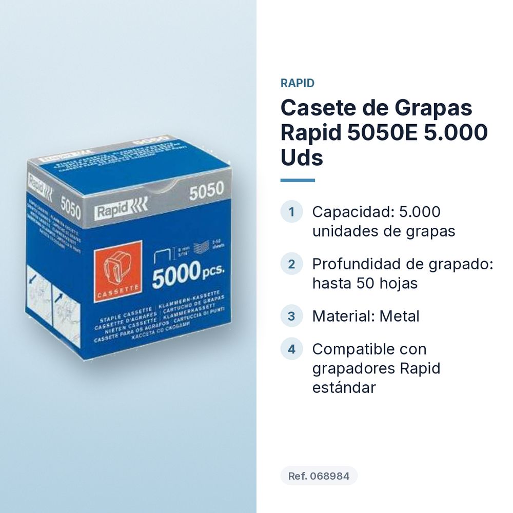 CASETE DE GRAPAS RAPID 5050E 5.000 UDS - características principales