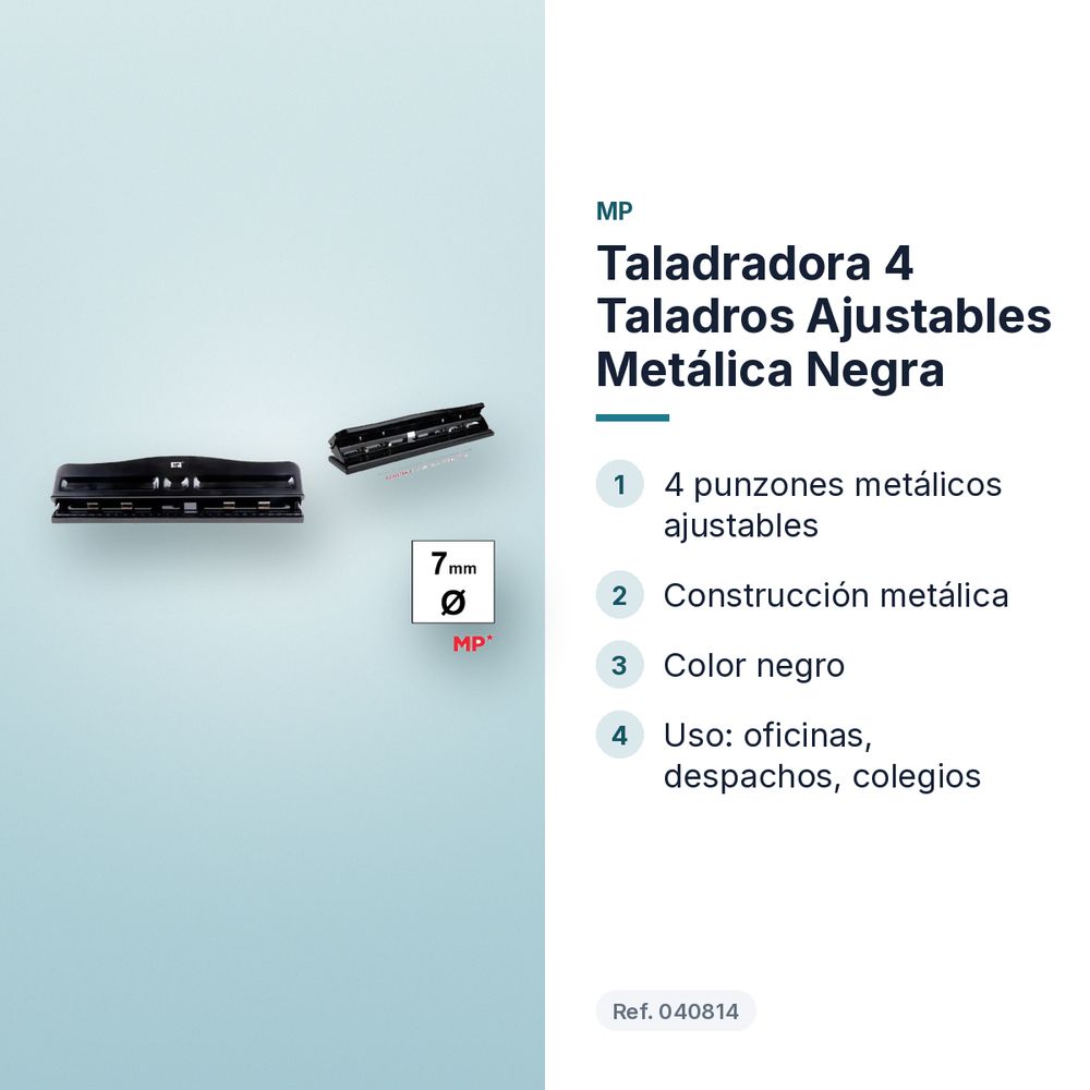 TALADRADORA 4 TALADROS AJUSTABLES METÁLICA NEGRA - características principales