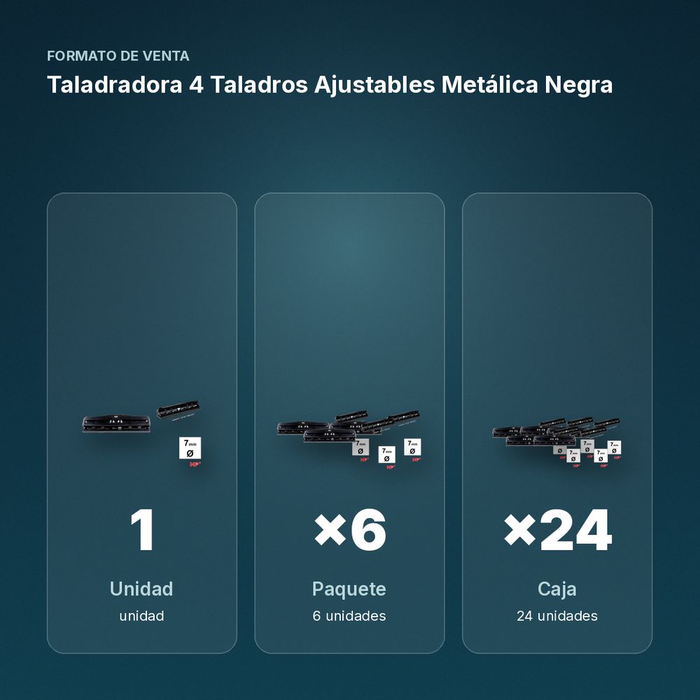 TALADRADORA 4 TALADROS AJUSTABLES METÁLICA NEGRA - formato de venta: paquete de 6, caja de 24