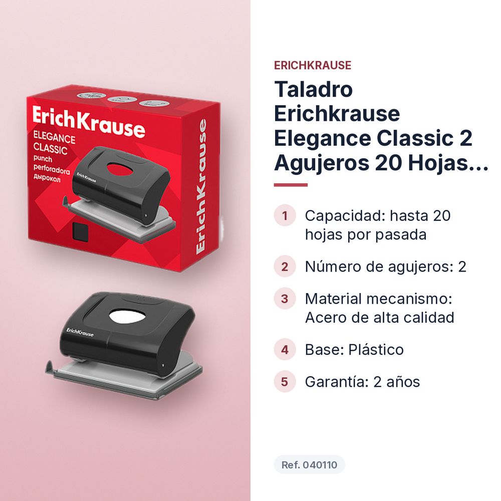 TALADRO ERICHKRAUSE ELEGANCE CLASSIC 2 AGUJEROS 20 HOJAS NEGRO - características principales