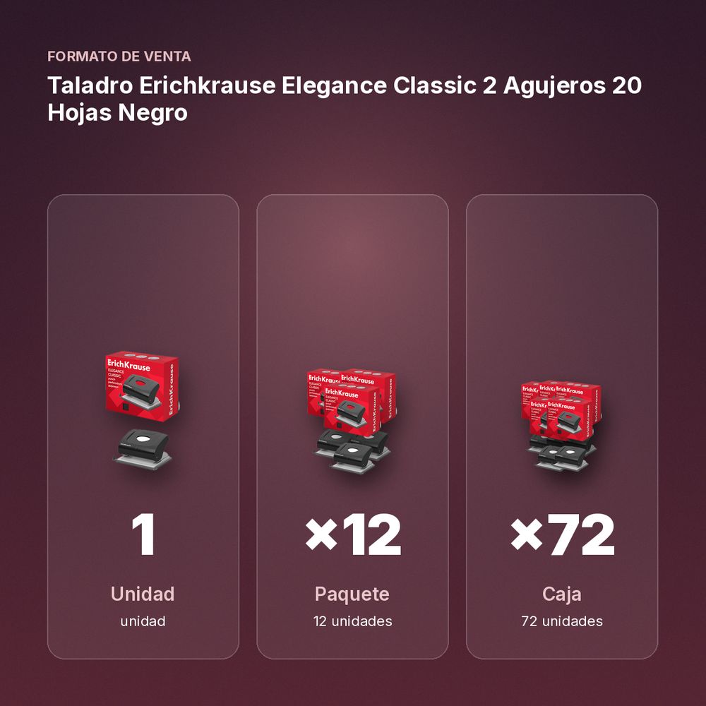 TALADRO ERICHKRAUSE ELEGANCE CLASSIC 2 AGUJEROS 20 HOJAS NEGRO - formato de venta: paquete de 12, caja de 72
