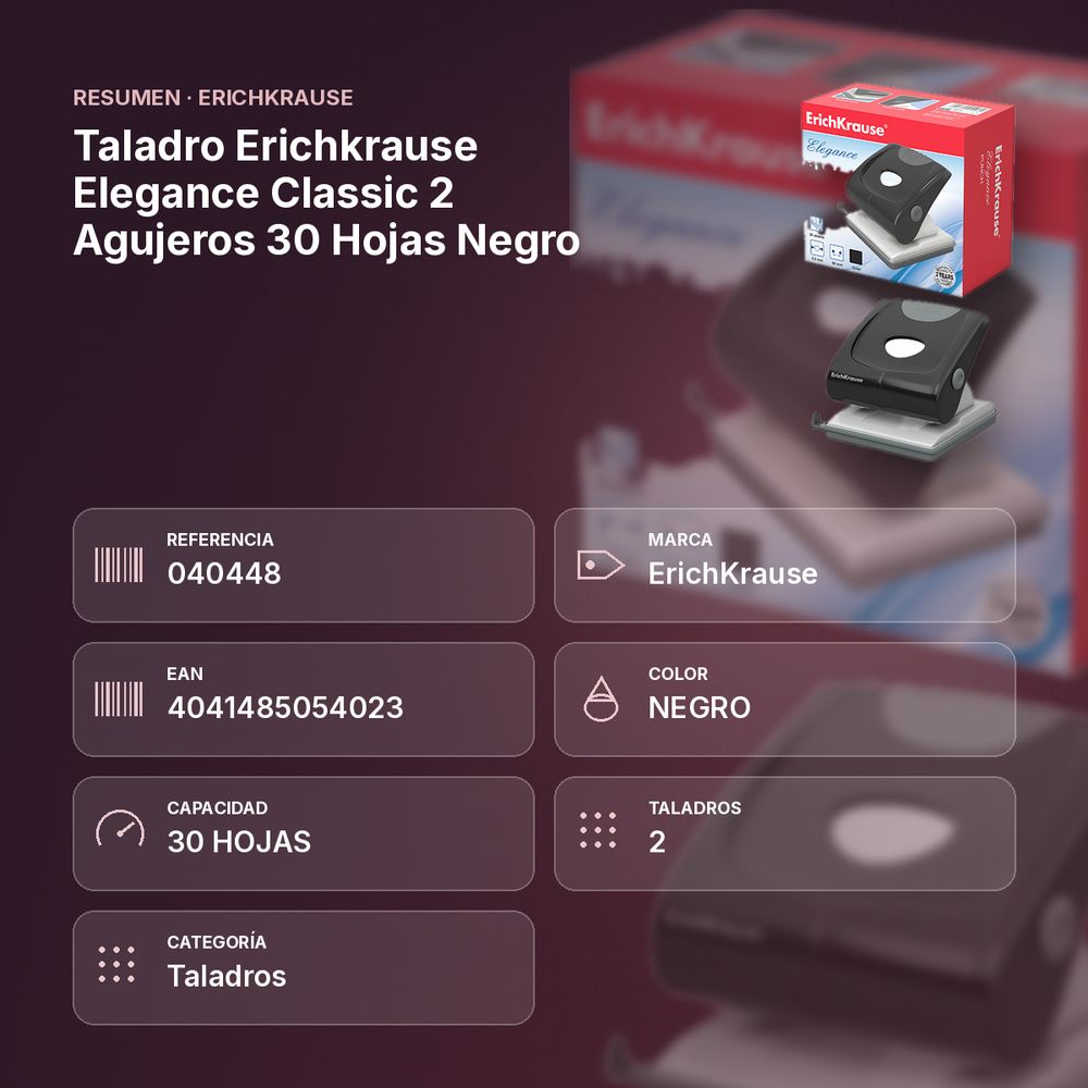 TALADRO ERICHKRAUSE ELEGANCE CLASSIC 2 AGUJEROS 30 HOJAS NEGRO - resumen de atributos