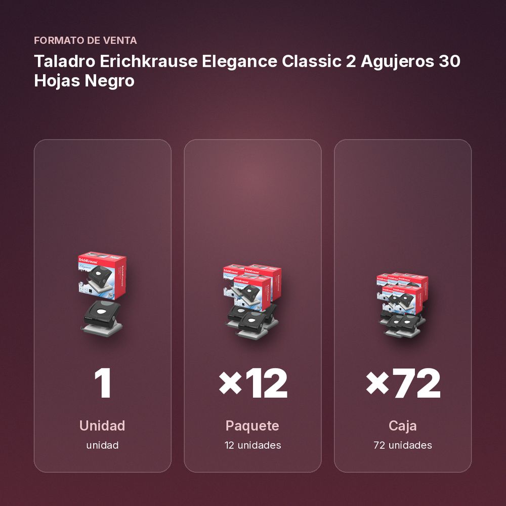 TALADRO ERICHKRAUSE ELEGANCE CLASSIC 2 AGUJEROS 30 HOJAS NEGRO - formato de venta: paquete de 12, caja de 72