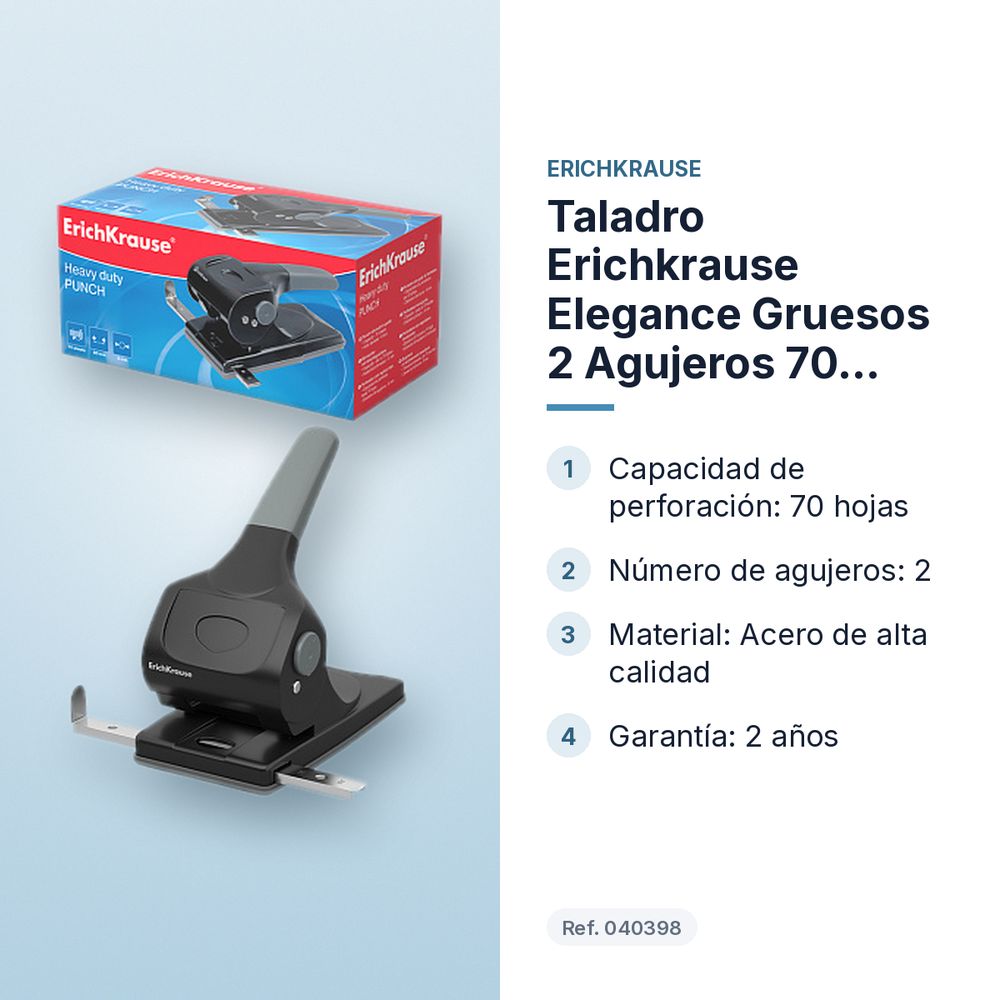TALADRO ERICHKRAUSE ELEGANCE GRUESOS 2 AGUJEROS 70 HOJAS NEGRO  - características principales