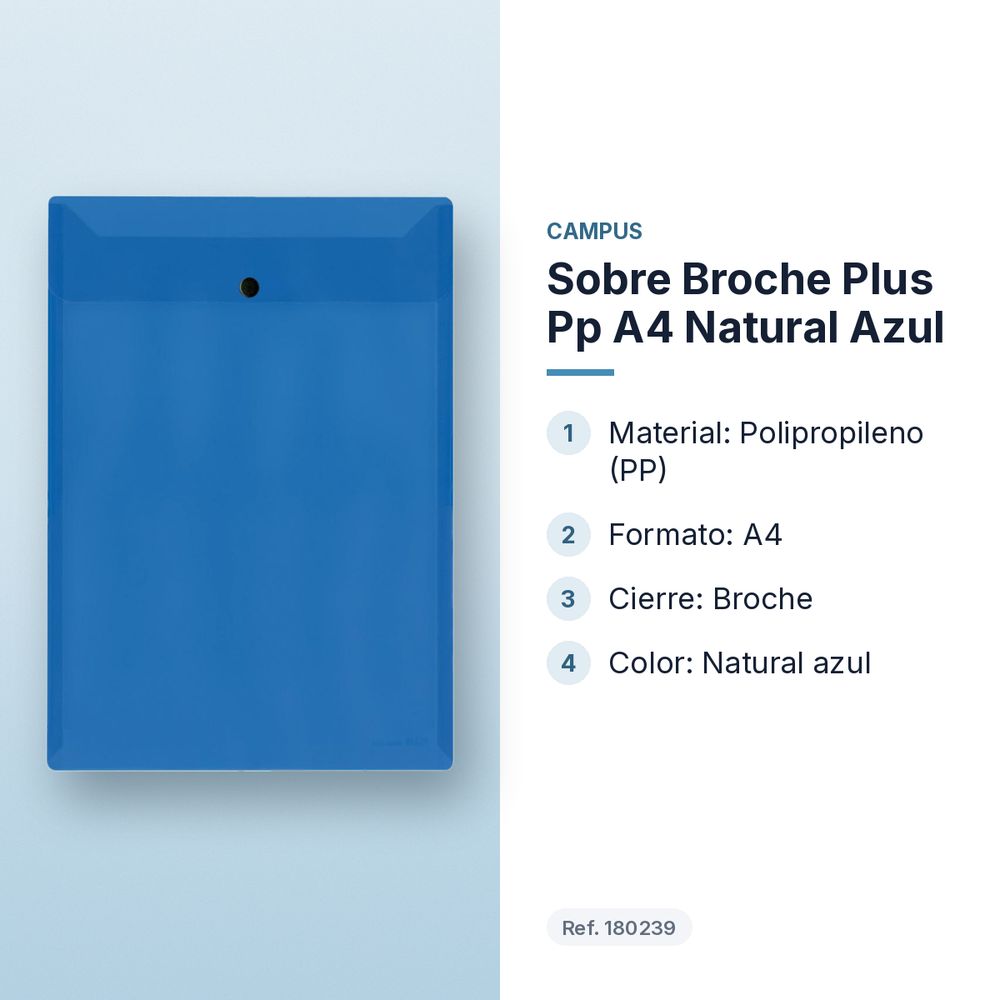 SOBRE BROCHE PLUS PP A4 NATURAL AZUL - características principales