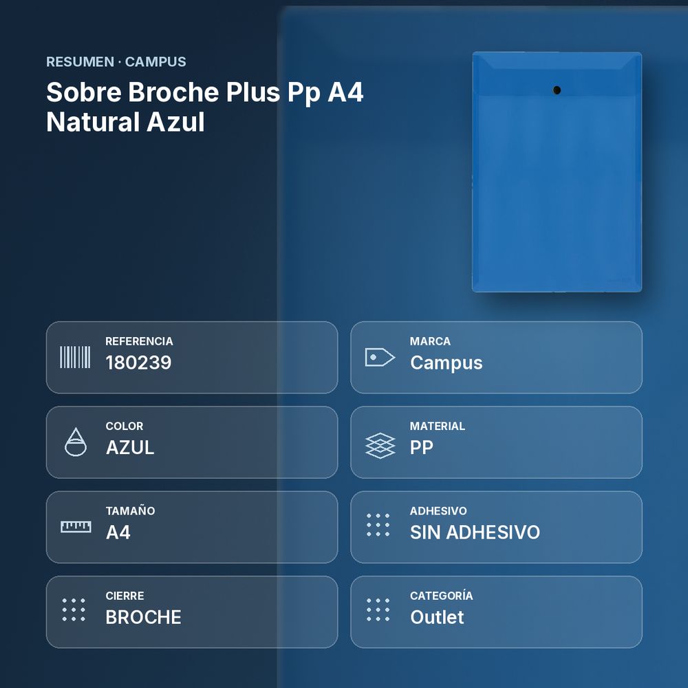 SOBRE BROCHE PLUS PP A4 NATURAL AZUL - resumen de atributos