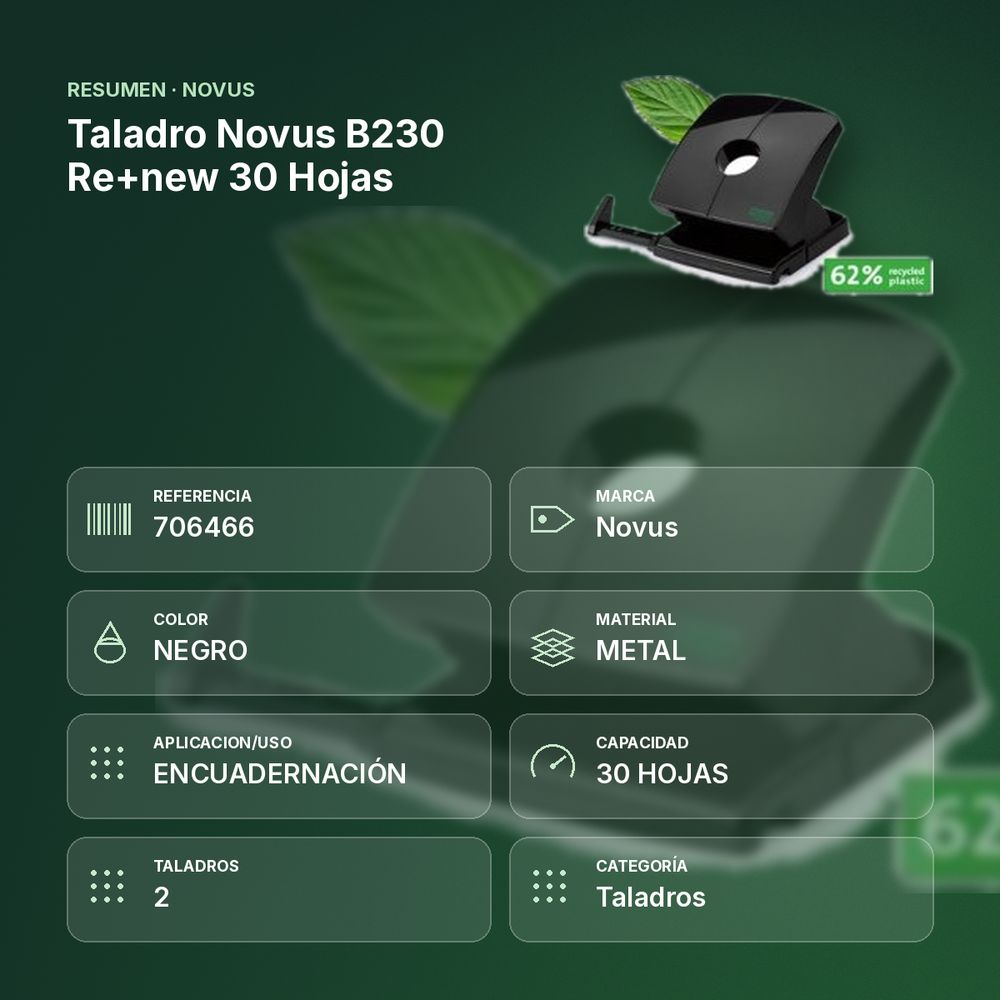 TALADRO NOVUS B230 RE+NEW 30 HOJAS - resumen de atributos