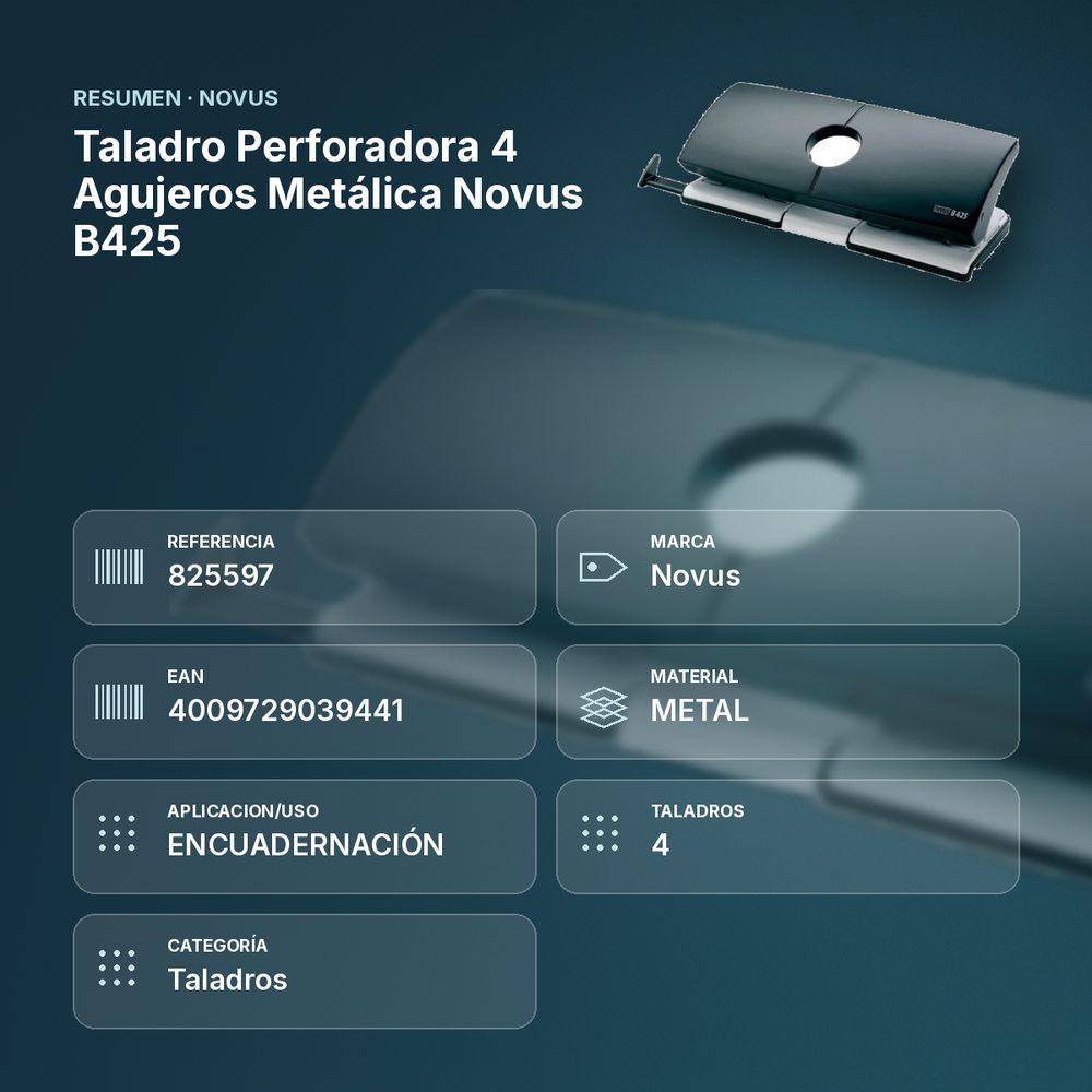 TALADRO PERFORADORA 4 AGUJEROS METÁLICA NOVUS B425 - resumen de atributos