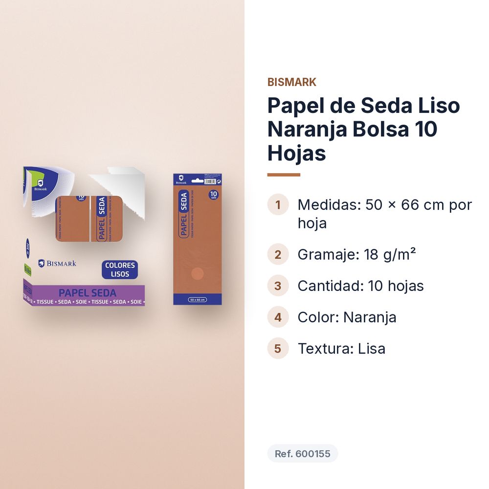PAPEL DE SEDA LISO NARANJA BOLSA 10 HOJAS - características principales