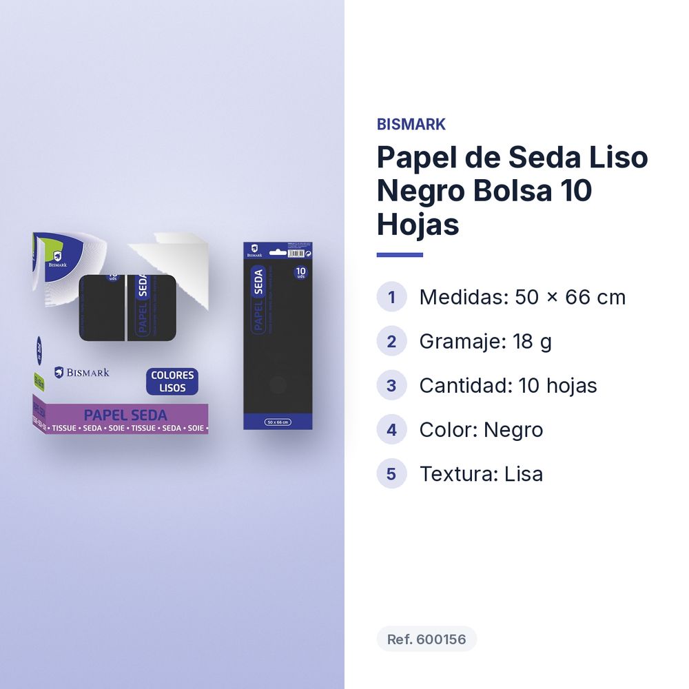 PAPEL DE SEDA LISO NEGRO BOLSA 10 HOJAS - características principales