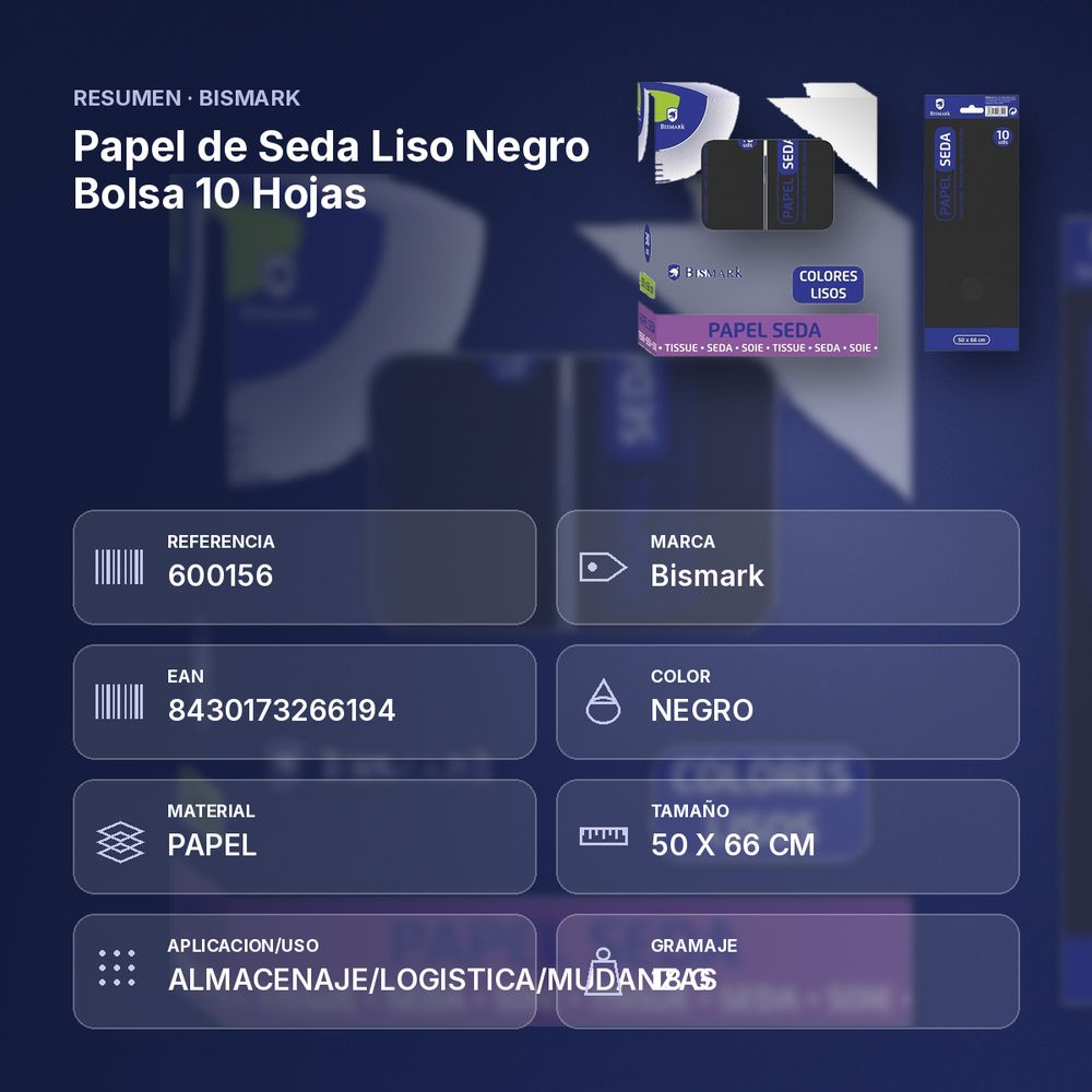 PAPEL DE SEDA LISO NEGRO BOLSA 10 HOJAS - resumen de atributos