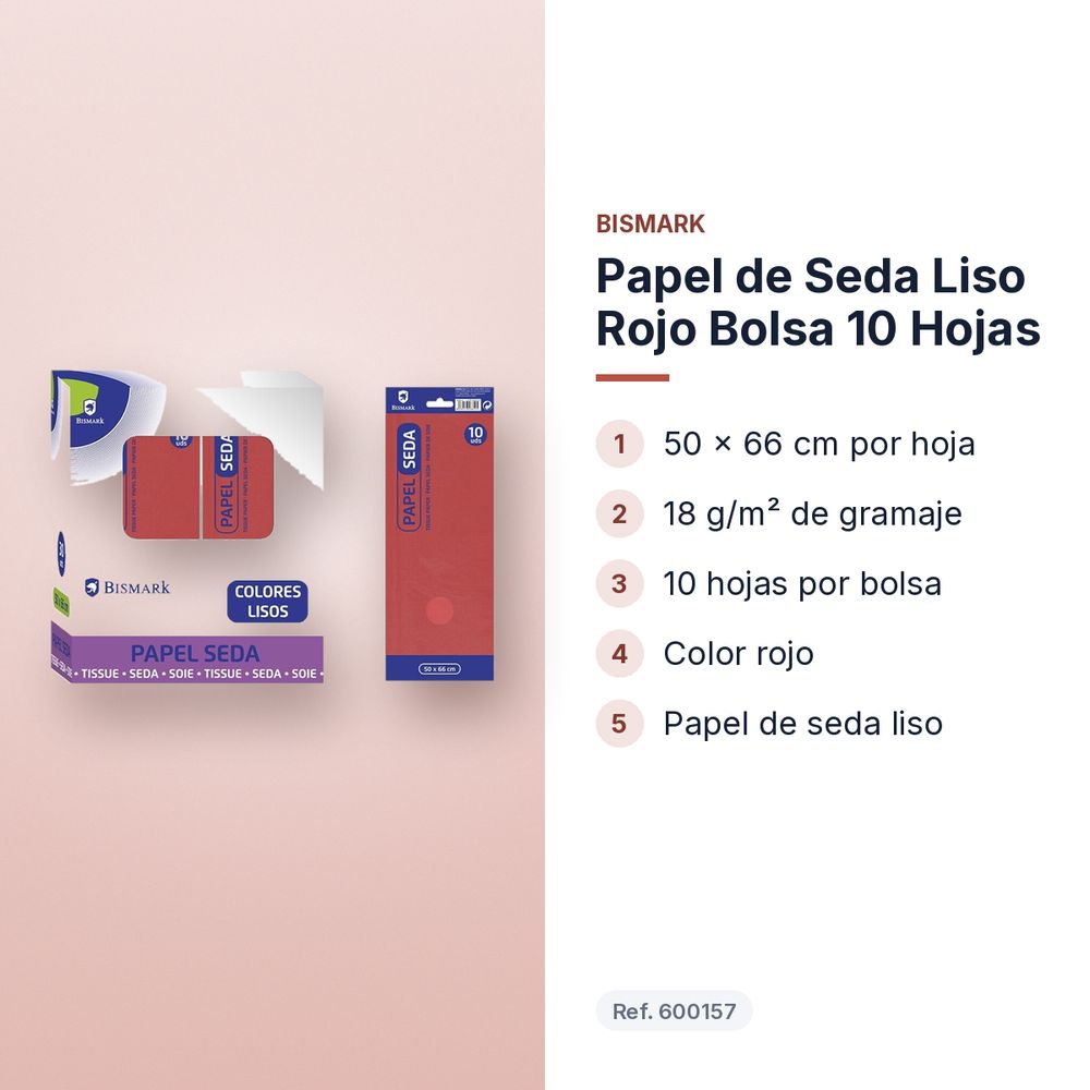 PAPEL DE SEDA LISO ROJO BOLSA 10 HOJAS - características principales