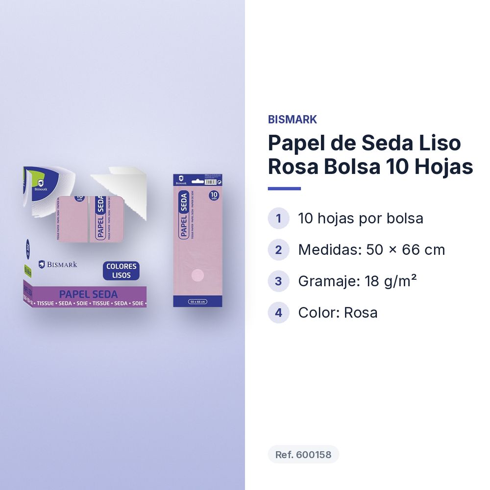 PAPEL DE SEDA LISO ROSA BOLSA 10 HOJAS - características principales