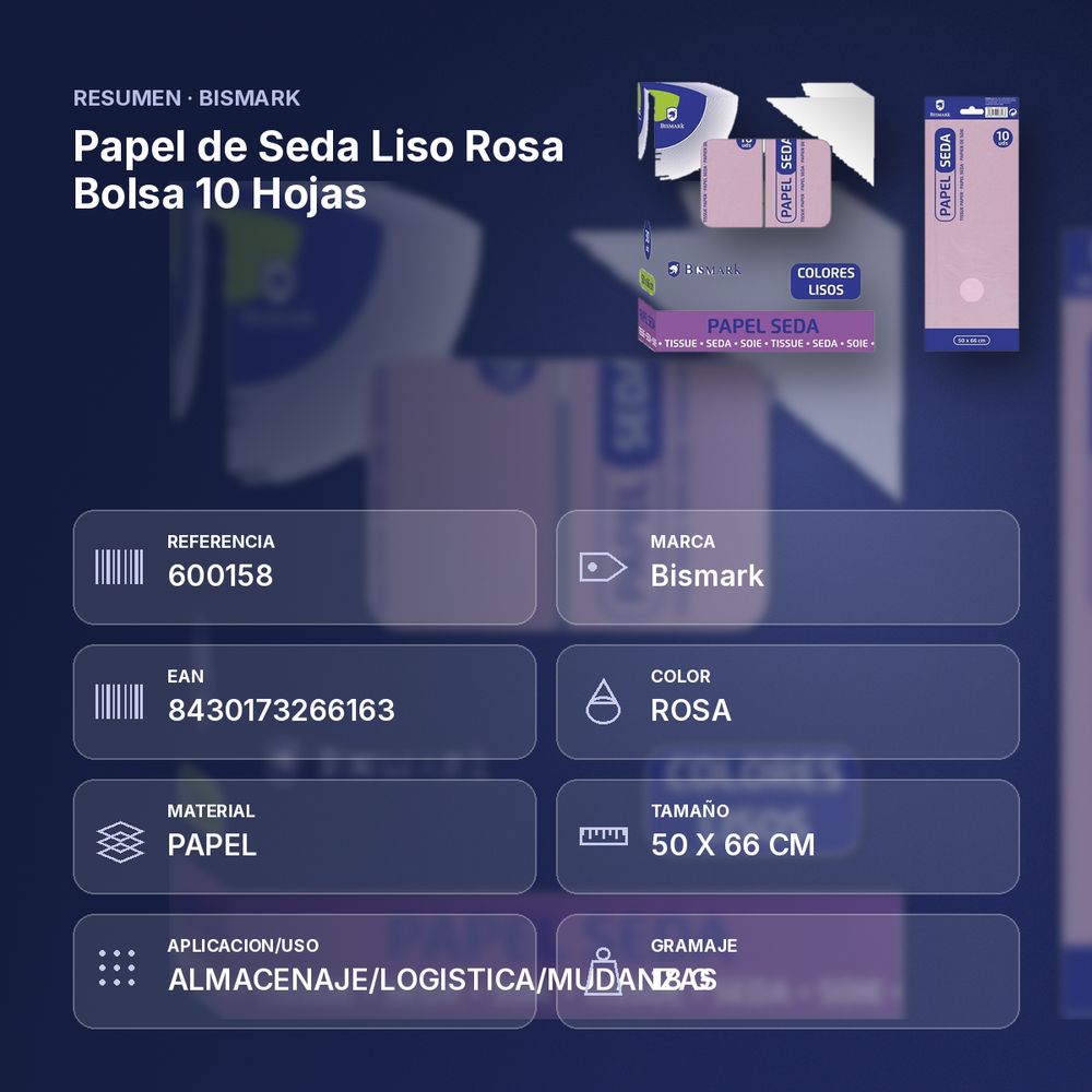 PAPEL DE SEDA LISO ROSA BOLSA 10 HOJAS - resumen de atributos