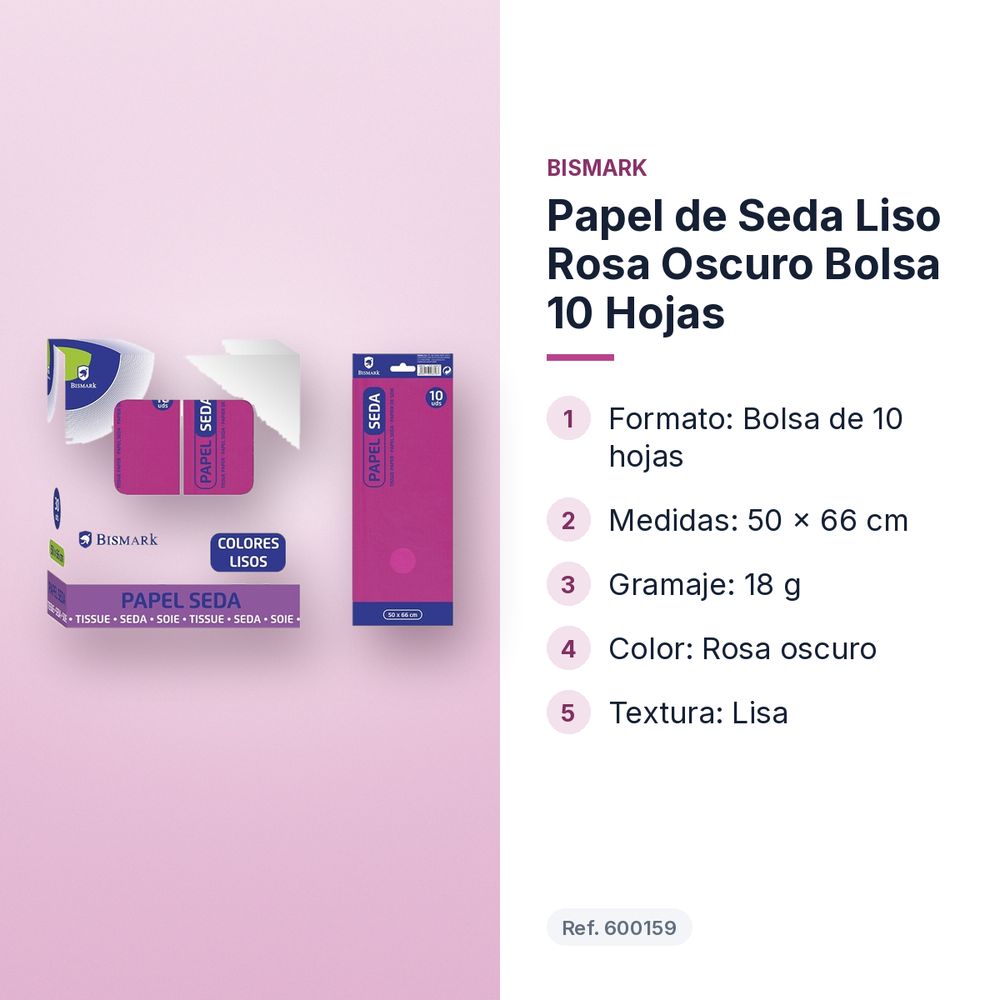 PAPEL DE SEDA LISO ROSA OSCURO BOLSA 10 HOJAS - características principales