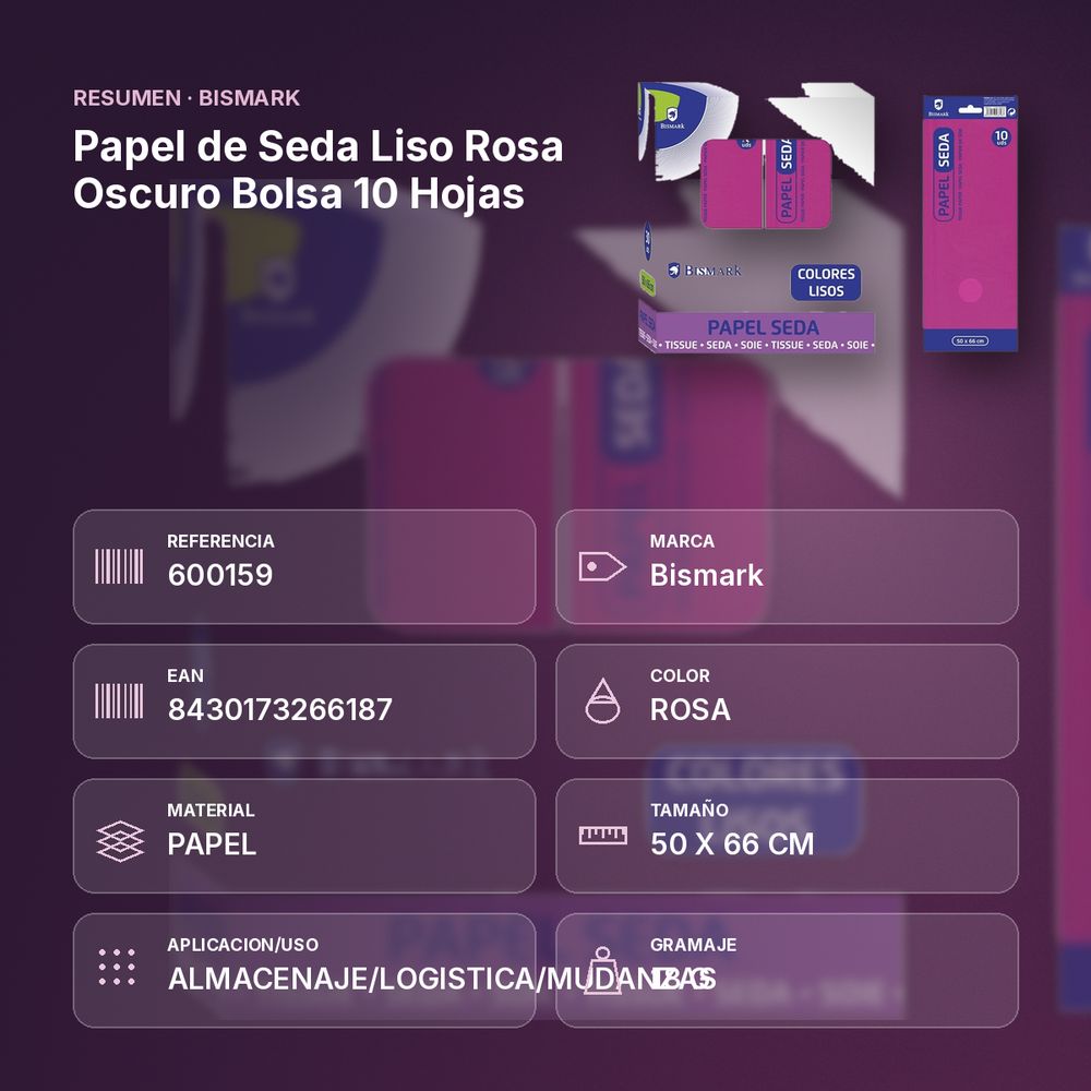 PAPEL DE SEDA LISO ROSA OSCURO BOLSA 10 HOJAS - resumen de atributos