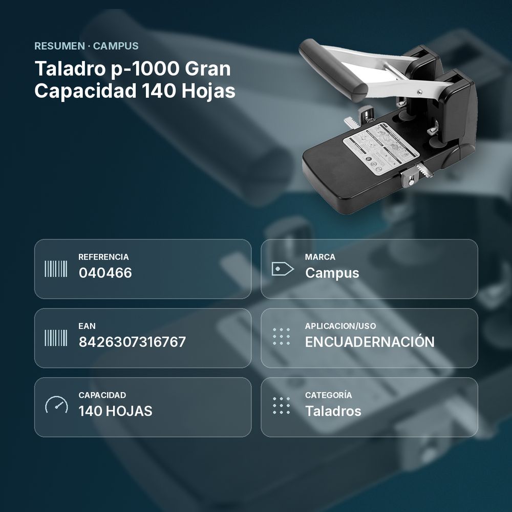 TALADRO P-1000 GRAN CAPACIDAD 140 HOJAS - resumen de atributos