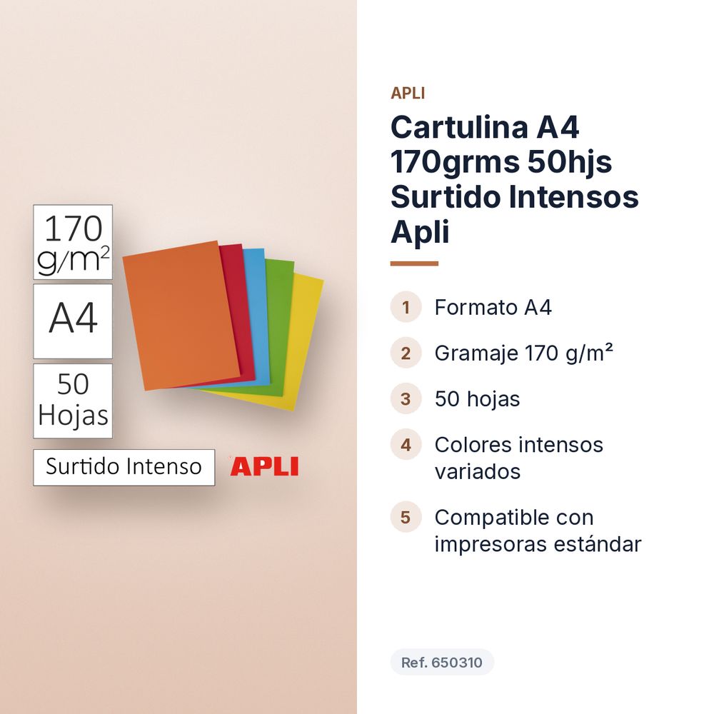 CARTULINA A4 170GRMS 50HJS SURTIDO INTENSOS APLI - características principales