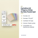CARTULINA A4 170GRMS 50HJS SURTIDO PASTEL APLI - características principales