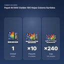 PAPEL A4 80G GOLDEN 100 HOJAS COLORES SURTIDOS  - formato de venta: paquete de 10, caja de 240