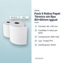 PACK 5 ROLLOS PAPEL TÉRMICO SIN BPA 80X80MM IGGUAL  - características principales