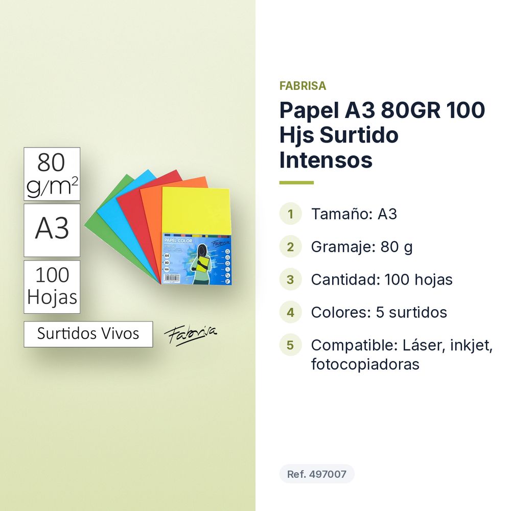 PAPEL A3 80GR 100 HJS SURTIDO INTENSOS - características principales