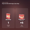 PAPEL A4 80G 500 HOJAS COLOR ROJO - formato de venta: caja de 5