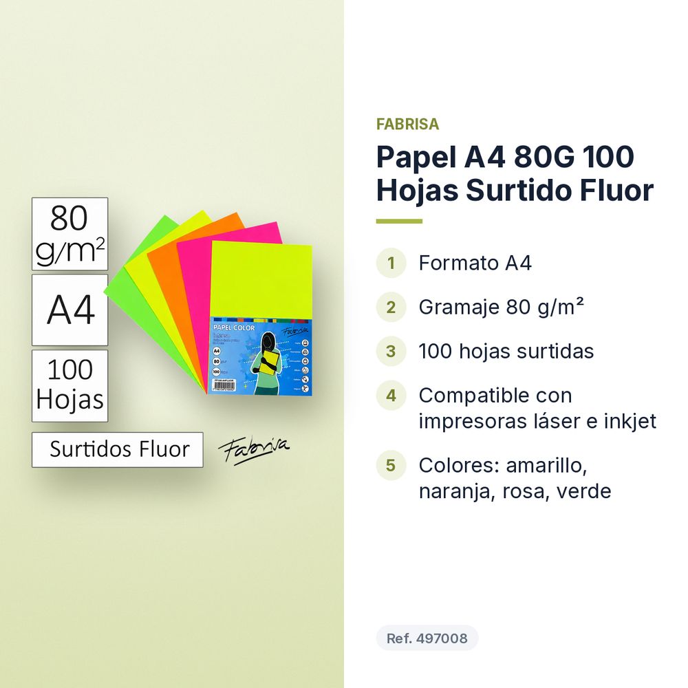 PAPEL A4 80G 100 HOJAS SURTIDO FLUOR - características principales