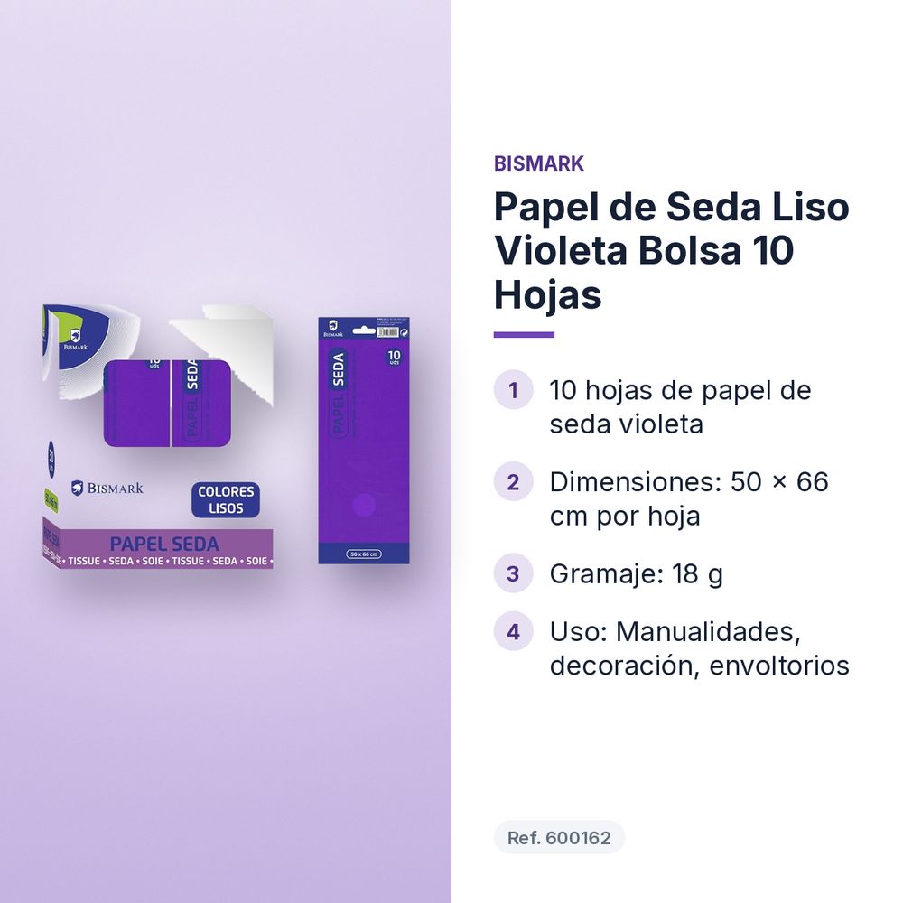 PAPEL DE SEDA LISO VIOLETA BOLSA 10 HOJAS - características principales