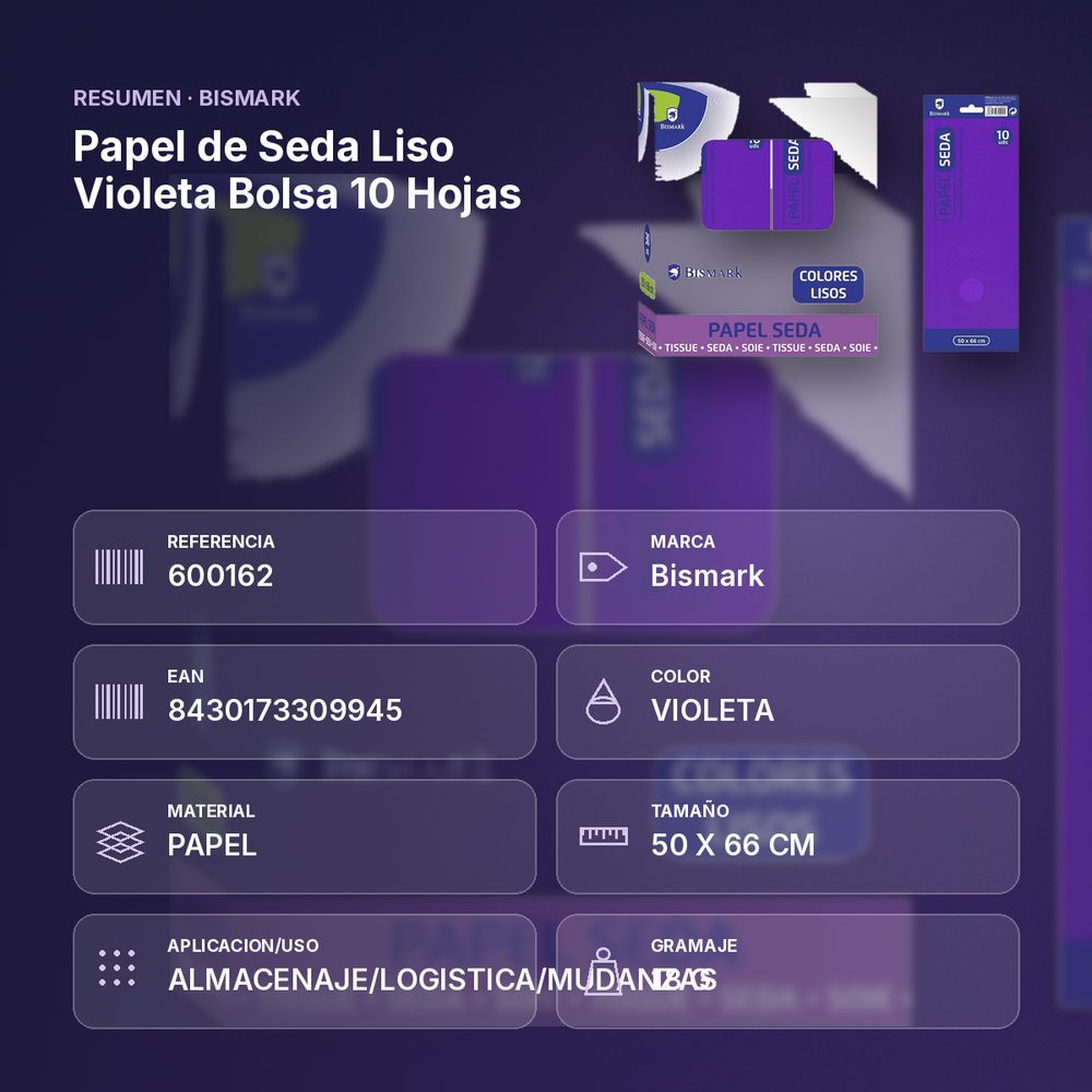 PAPEL DE SEDA LISO VIOLETA BOLSA 10 HOJAS - resumen de atributos