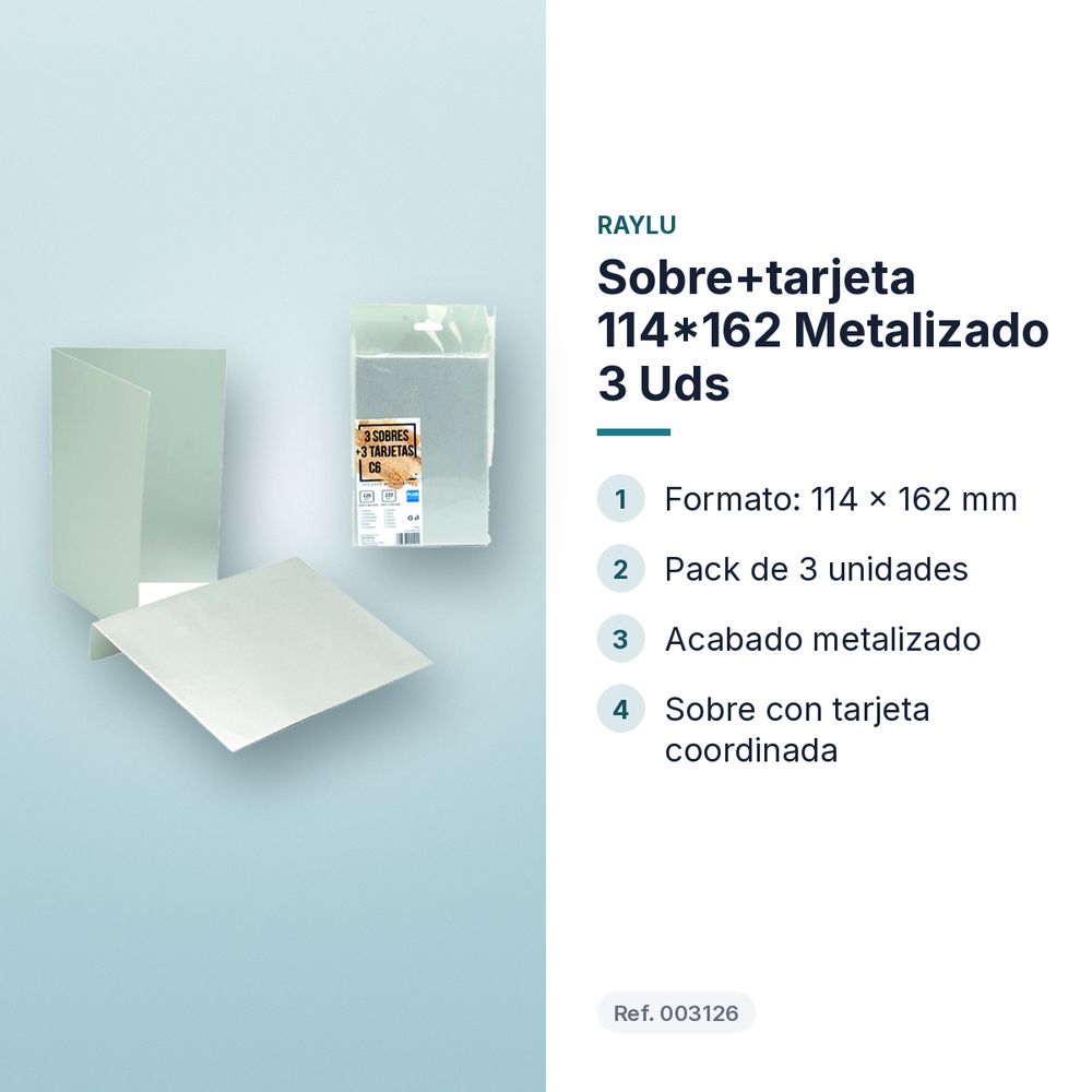 SOBRE+TARJETA 114*162 METALIZADO 3 UDS - características principales