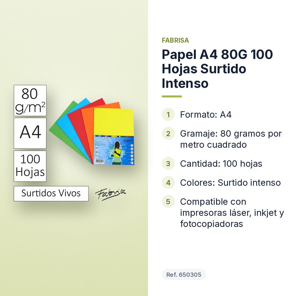 PAPEL A4 80G 100 HOJAS SURTIDO INTENSO  - características principales