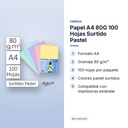 PAPEL A4 80G 100 HOJAS SURTIDO PASTEL  - características principales