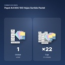 PAPEL A4 80G 100 HOJAS SURTIDO PASTEL  - formato de venta: caja de 22