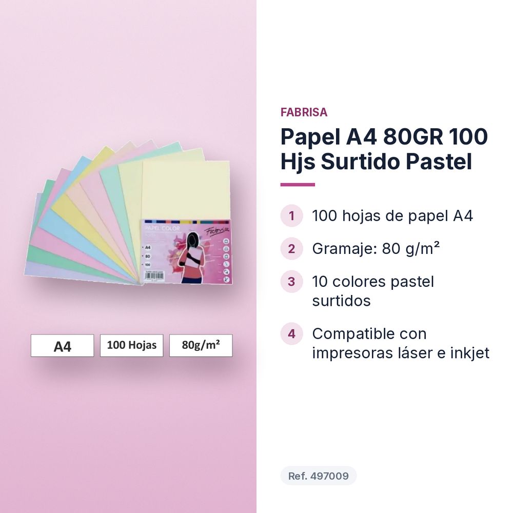 PAPEL A4 80GR 100 HJS SURTIDO PASTEL - características principales