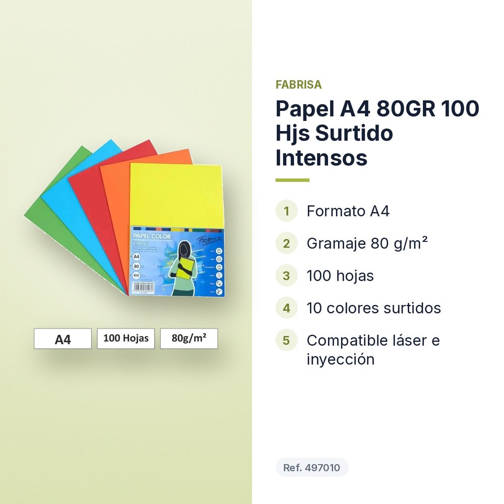 PAPEL A4 80GR 100 HJS SURTIDO INTENSOS - características principales