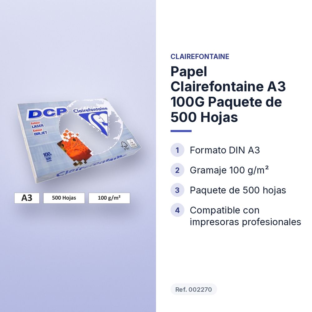 PAPEL CLAIREFONTAINE A3 100G PAQUETE DE 500 HOJAS - características principales