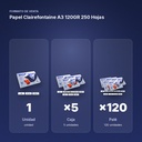 PAPEL CLAIREFONTAINE A3 120GR 250 HOJAS - formato de venta: caja de 5, palé de 120